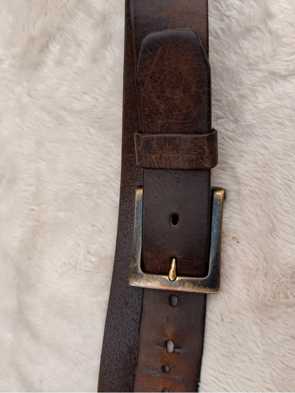 Carhartt Dark Brown Leather Belt with Brass Buckle